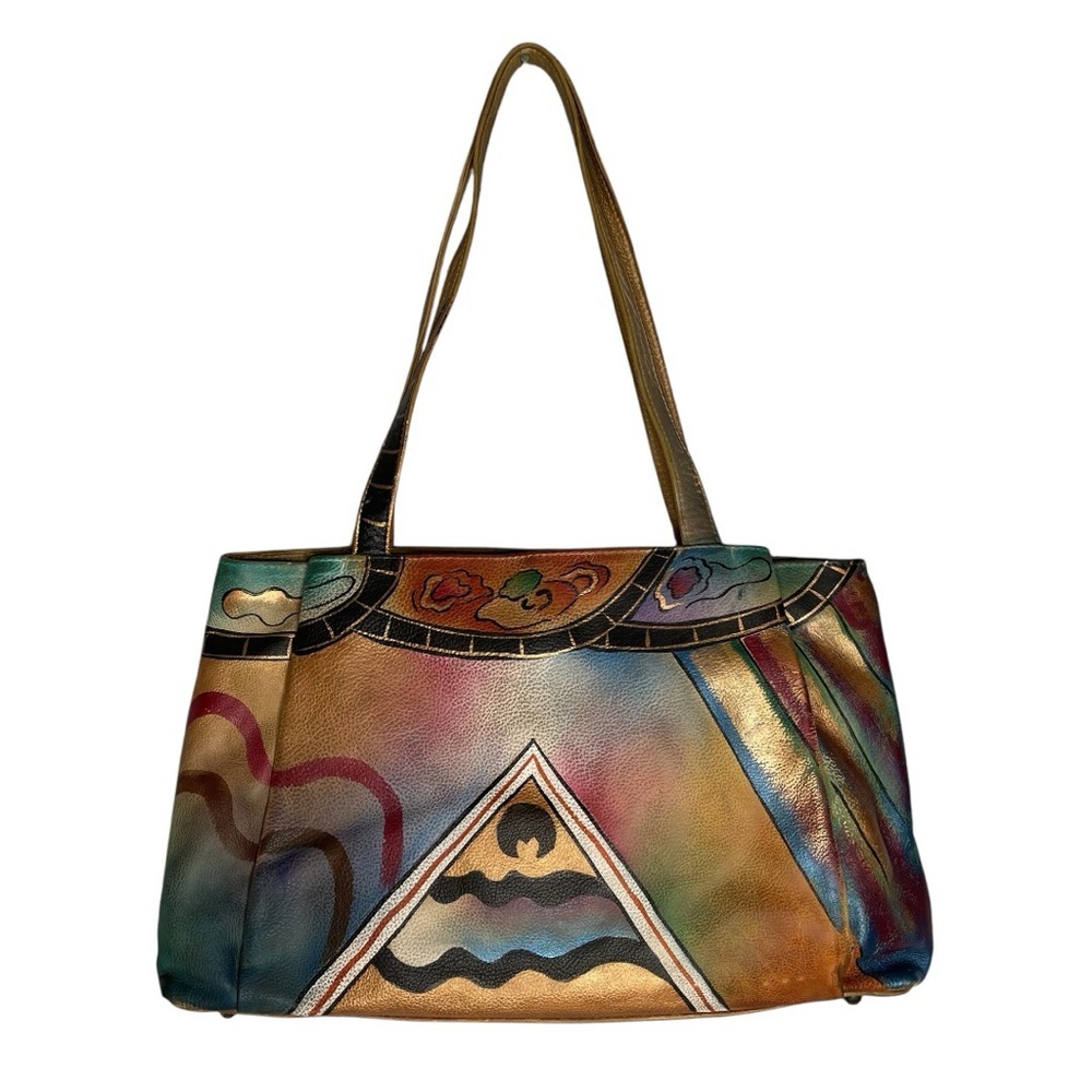 Anuschka Hand painted Abstract Leather Shoulder Bag Purse